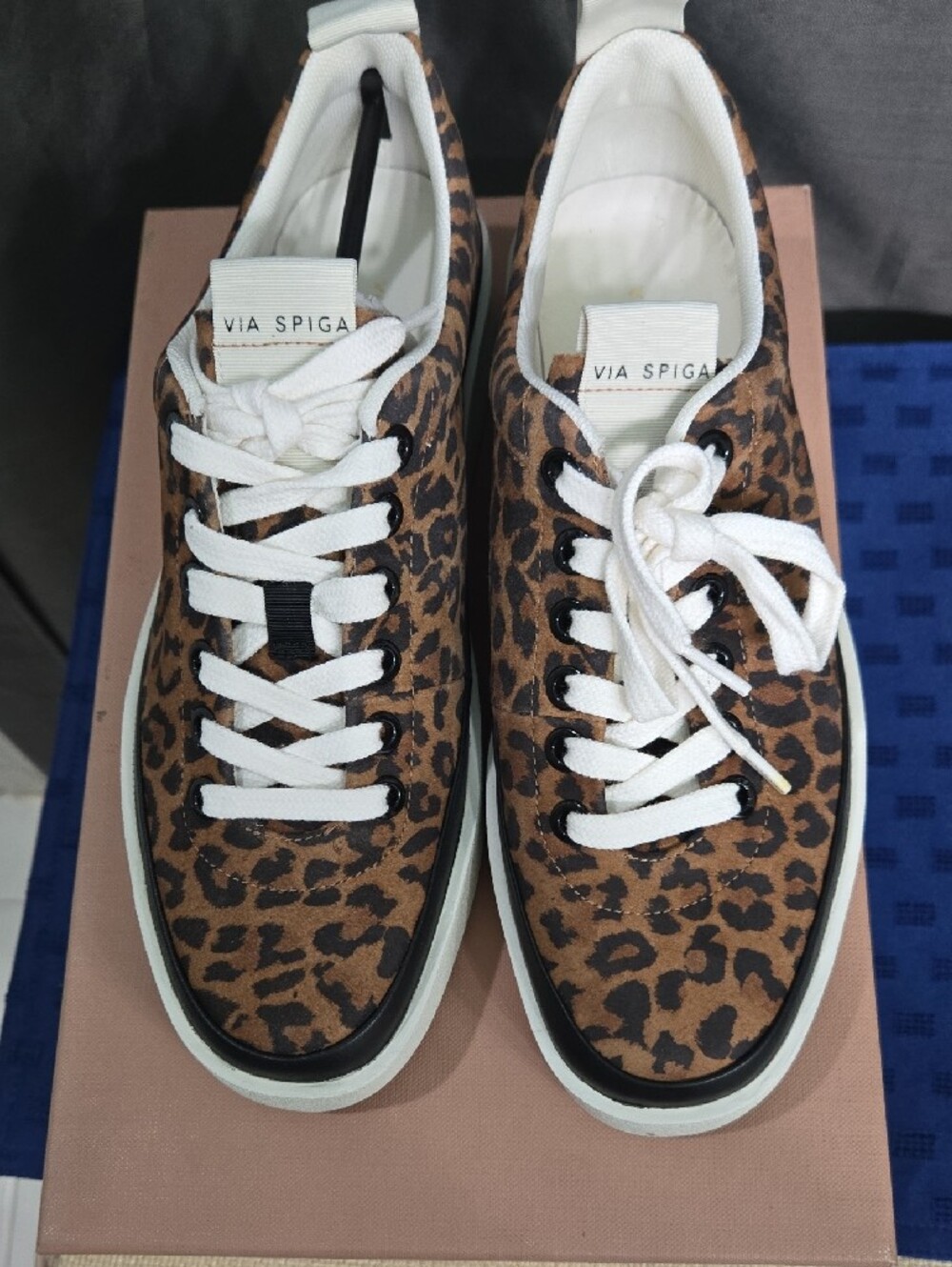 WEEKEND SALE! Via Spiga Leopard-Print Platform Lace-Up Sneakers - Brown & White - Picture 4 of 12